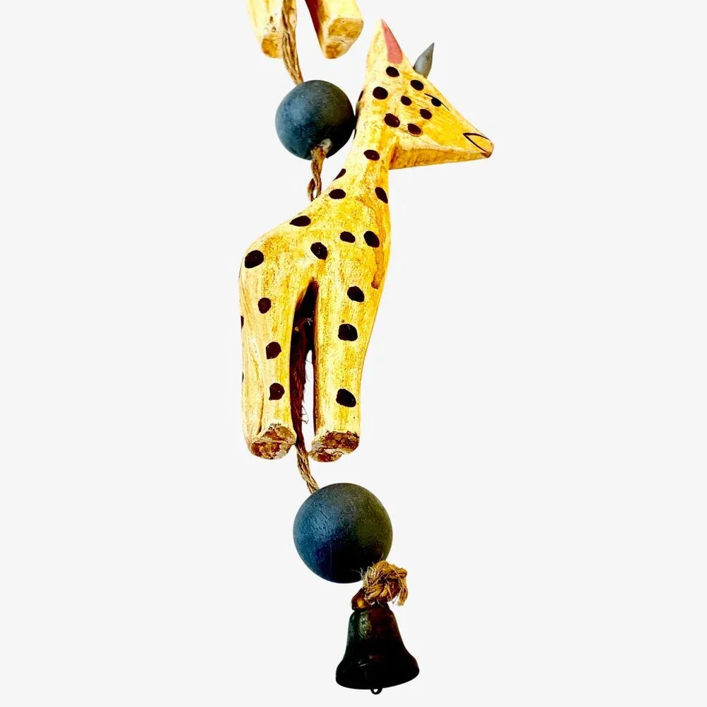 Giraffe Decor Hanging Ornament Vintage Wood + Fabric - Lot of 3 as is flaw